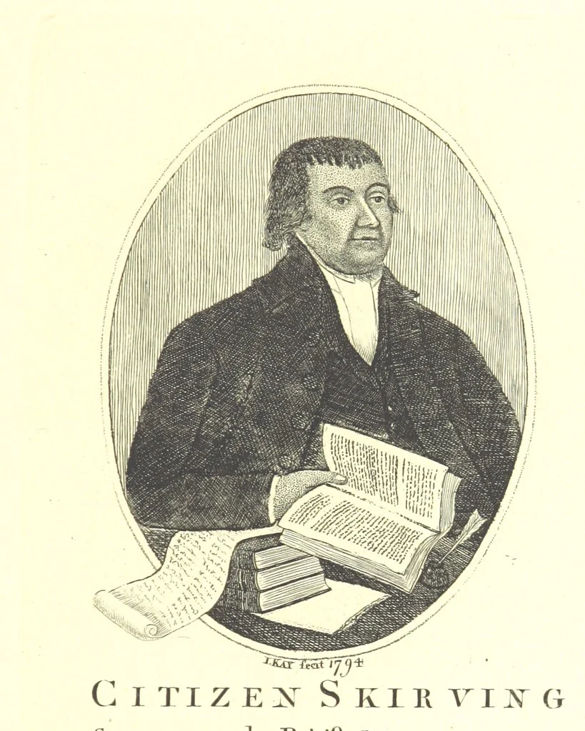 An illustration from A series of original Portraits and Caricature Etchings by ... J. Kay; ... with biographical sketches and illustrative anecdotes. [Edited by H. P, 1877, leaf 879