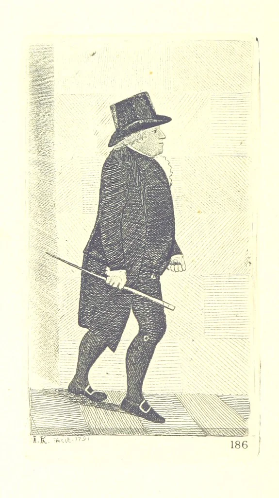 An illustration from A series of original Portraits and Caricature Etchings by ... J. Kay; ... with biographical sketches and illustrative anecdotes. [Edited by H. P, 1877, leaf 90