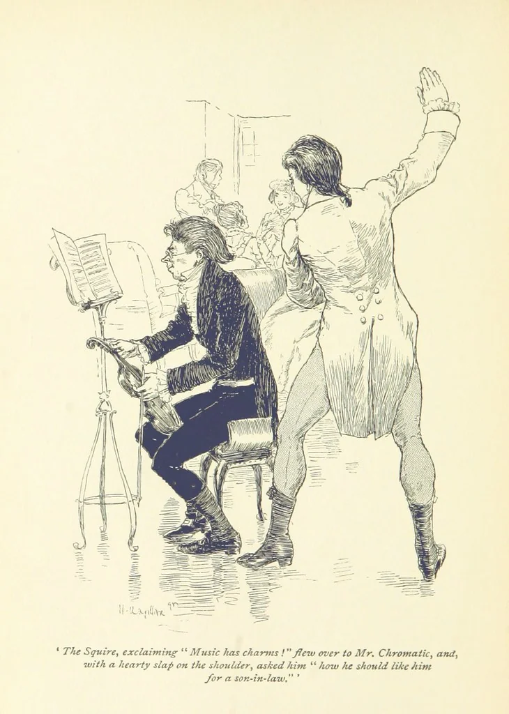 An illustration from Headlong Hall, and Nightmare Abbey ... With an introduction by George Saintsbury, 1896, leaf 142