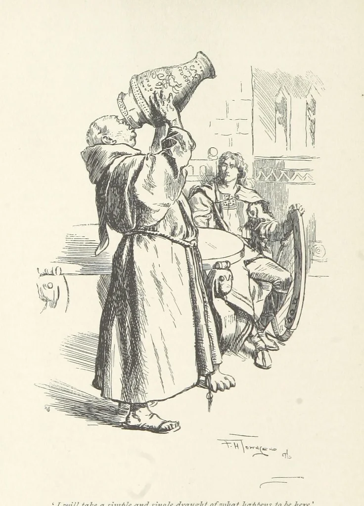 An illustration from The misfortunes of Elphin, and Rhododaphne ... With an introduction by George Saintsbury, 1897, leaf 136