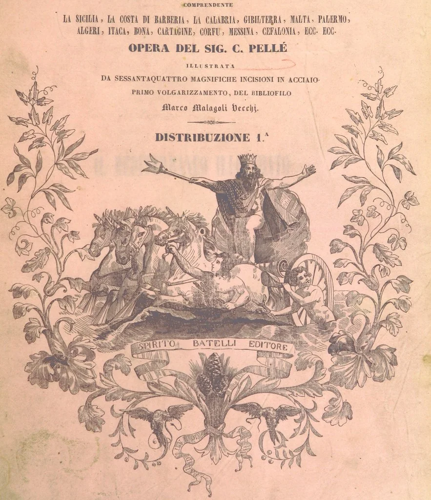 An illustration from Il Mediterraneo illustrato, le sue isole e le sue spiagge ... opera illustrata da sessantaquattro magnifiche incisioni in acciaio eseguite dai più distinti artisti di Londra, su i disegni originali levati sopra luogo dai sigg. W. L. Leitch, Sir Grenville Temple, Baronetto, e Allen ... preceduta da un saggio storico sul Mediterraneo, e compilata dal bibliofilo M. Malagoli Vecchi sulle tracce del signor C. Pellé, etc, 1841, leaf 7
