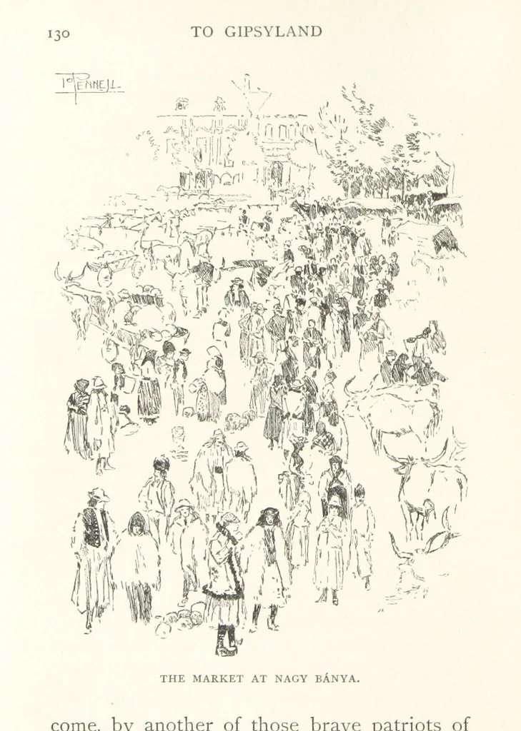 An illustration from To Gipsyland ... Illustrated by J. Pennell, 1893, leaf 142