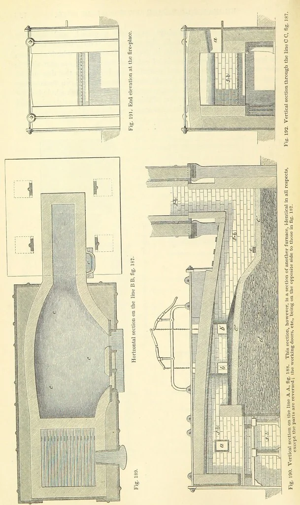 An illustration from Metallurgy. The art of extracting metals from their ores, and adapting them to various purposes of manufacture, etc, 1861, leaf 738