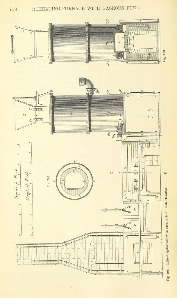 An illustration from Metallurgy. The art of extracting metals from their ores, and adapting them to various purposes of manufacture, etc, 1861, leaf 742