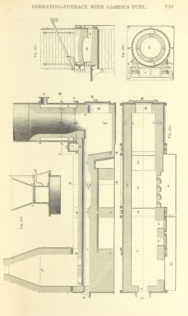 An illustration from Metallurgy. The art of extracting metals from their ores, and adapting them to various purposes of manufacture, etc, 1861, leaf 743