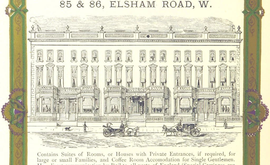 An illustration from London (illustrated). A complete guide to the leading hotels, places of amusement ... Also a directory ... of first-class reliable houses in the various branches of trade, 1872, leaf 40