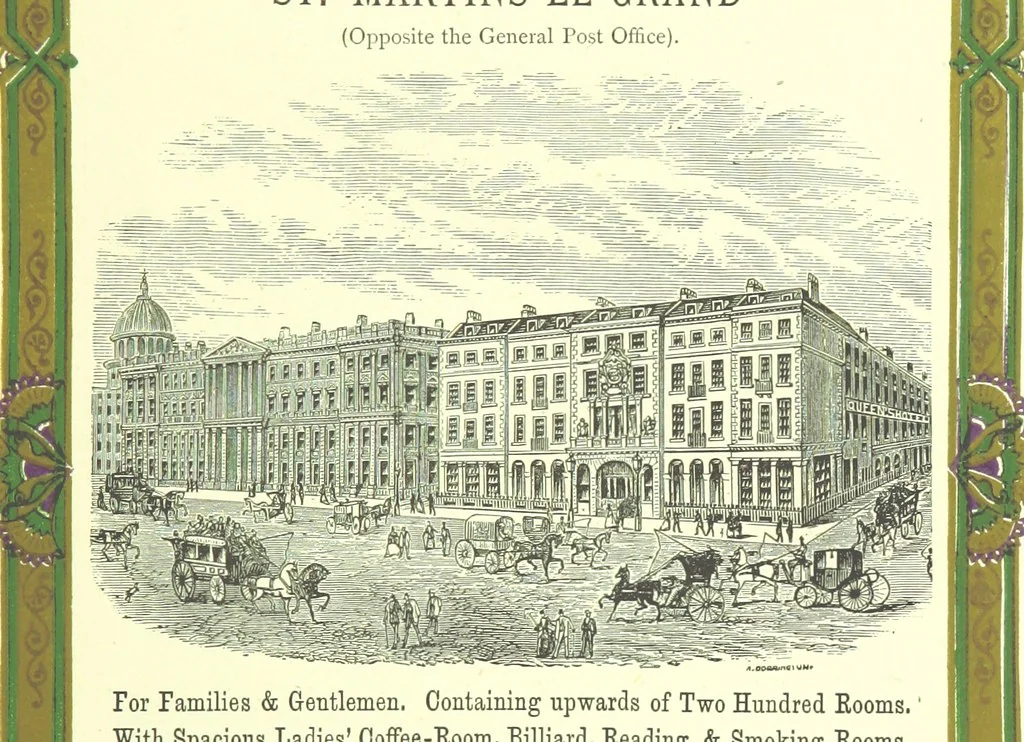 An illustration from London (illustrated). A complete guide to the leading hotels, places of amusement ... Also a directory ... of first-class reliable houses in the various branches of trade, 1872, leaf 43