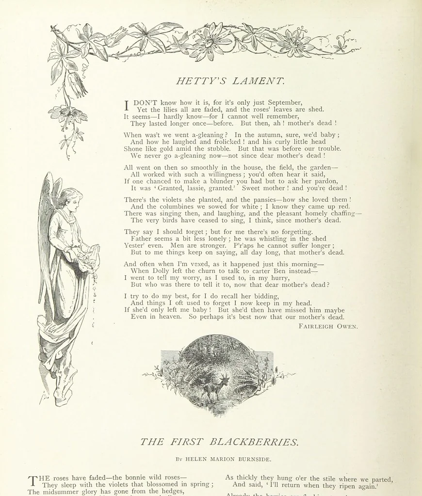 An illustration from A Crown of Flowers, being poems and pictures collected from the pages of The Girl's Own Paper. Edited by C. Peters, 1883, leaf 118