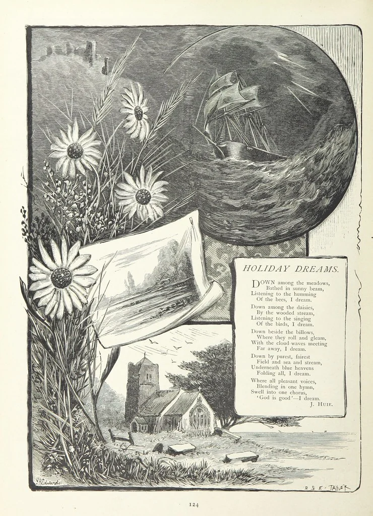 An illustration from A Crown of Flowers, being poems and pictures collected from the pages of The Girl's Own Paper. Edited by C. Peters, 1883, leaf 128
