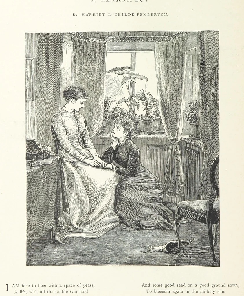 An illustration from A Crown of Flowers, being poems and pictures collected from the pages of The Girl's Own Paper. Edited by C. Peters, 1883, leaf 142