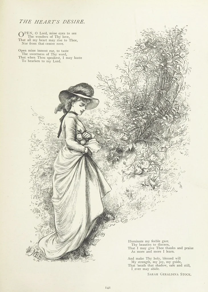 An illustration from A Crown of Flowers, being poems and pictures collected from the pages of The Girl's Own Paper. Edited by C. Peters, 1883, leaf 145