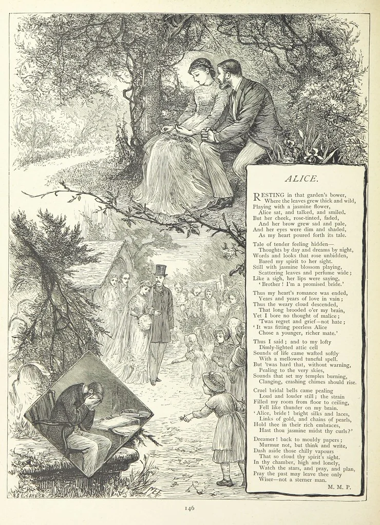 An illustration from A Crown of Flowers, being poems and pictures collected from the pages of The Girl's Own Paper. Edited by C. Peters, 1883, leaf 150