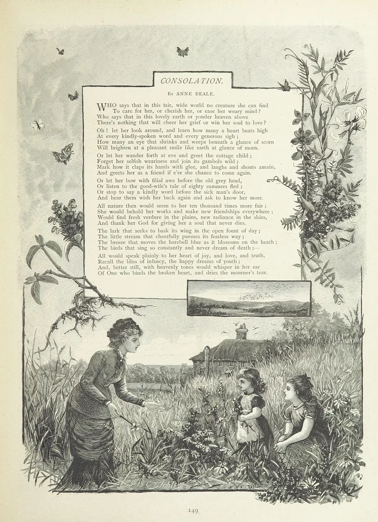 An illustration from A Crown of Flowers, being poems and pictures collected from the pages of The Girl's Own Paper. Edited by C. Peters, 1883, leaf 153