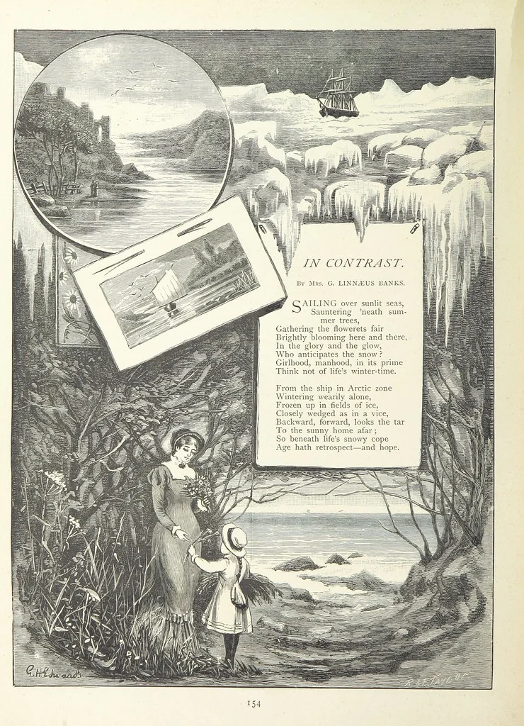 An illustration from A Crown of Flowers, being poems and pictures collected from the pages of The Girl's Own Paper. Edited by C. Peters, 1883, leaf 158