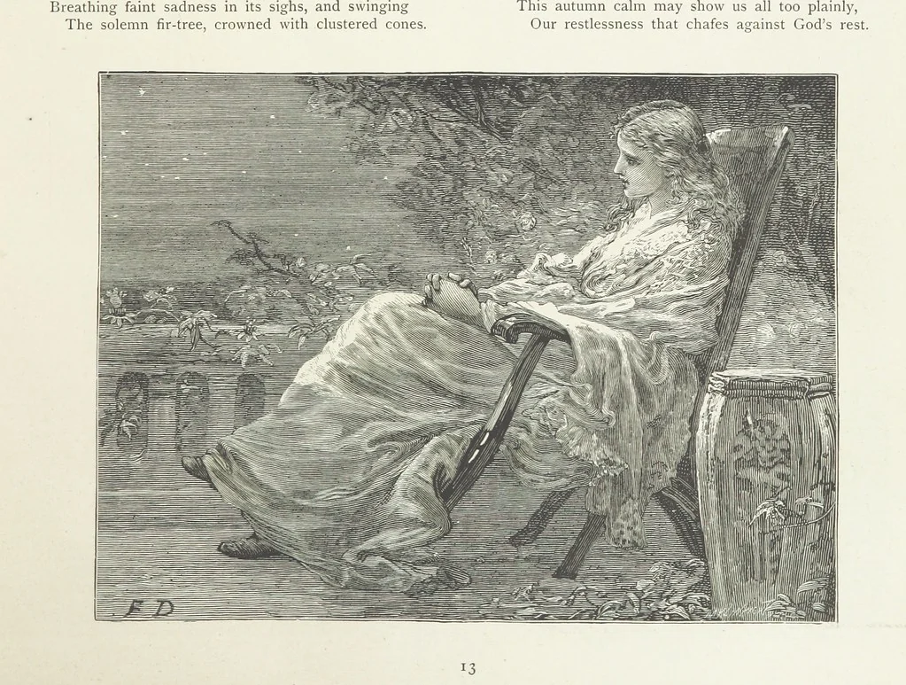 An illustration from A Crown of Flowers, being poems and pictures collected from the pages of The Girl's Own Paper. Edited by C. Peters, 1883, leaf 17