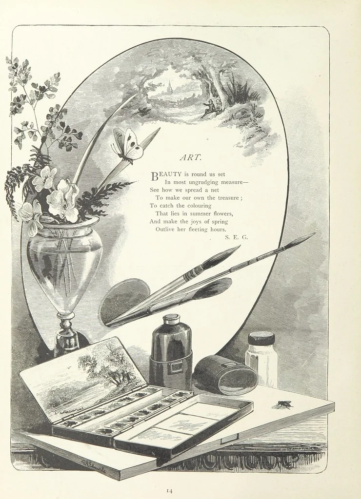 An illustration from A Crown of Flowers, being poems and pictures collected from the pages of The Girl's Own Paper. Edited by C. Peters, 1883, leaf 18
