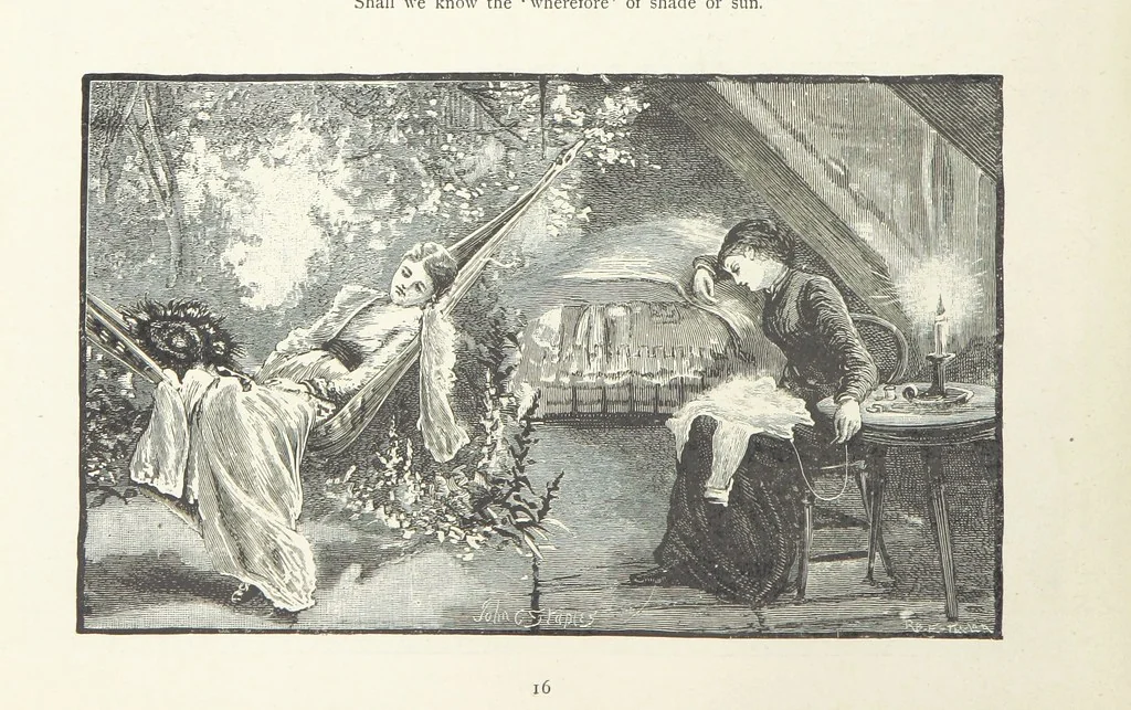 An illustration from A Crown of Flowers, being poems and pictures collected from the pages of The Girl's Own Paper. Edited by C. Peters, 1883, leaf 20