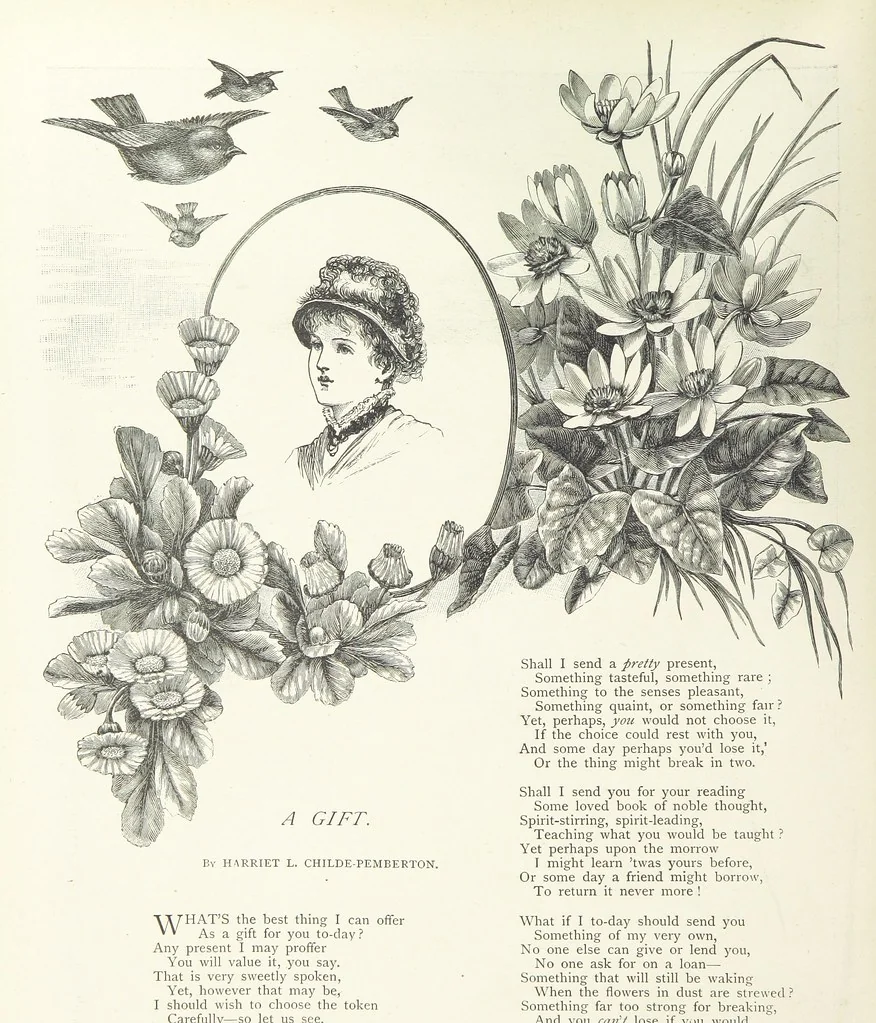 An illustration from A Crown of Flowers, being poems and pictures collected from the pages of The Girl's Own Paper. Edited by C. Peters, 1883, leaf 28