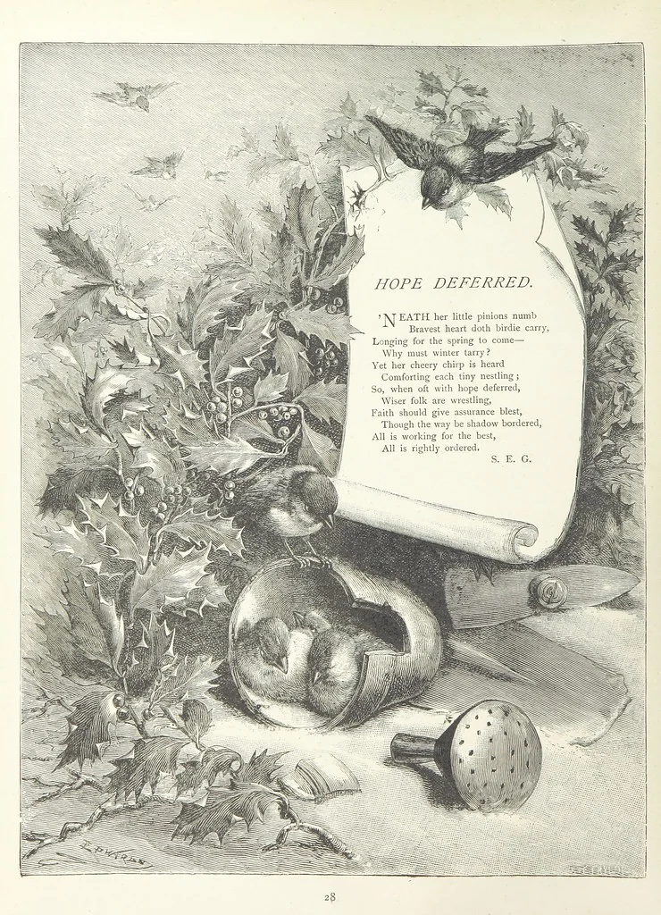 An illustration from A Crown of Flowers, being poems and pictures collected from the pages of The Girl's Own Paper. Edited by C. Peters, 1883, leaf 32