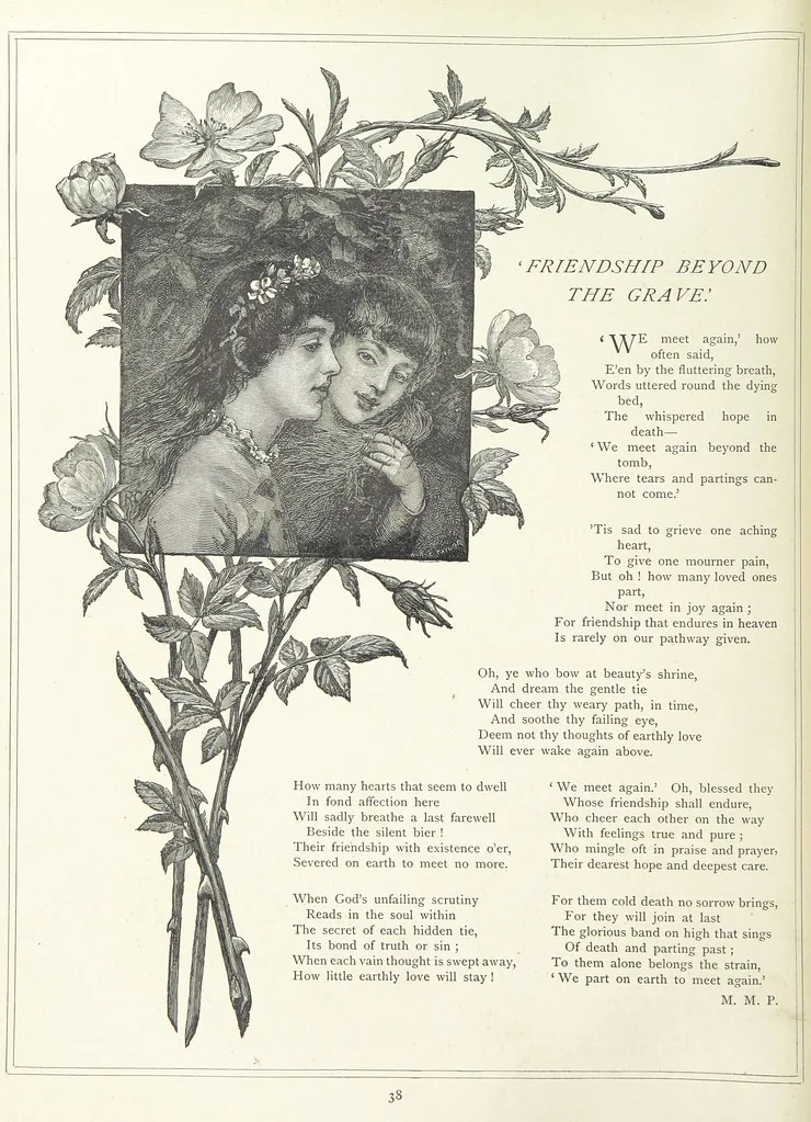 An illustration from A Crown of Flowers, being poems and pictures collected from the pages of The Girl's Own Paper. Edited by C. Peters, 1883, leaf 42