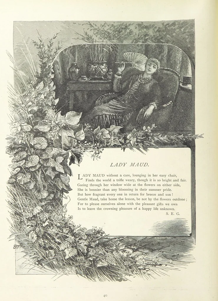 An illustration from A Crown of Flowers, being poems and pictures collected from the pages of The Girl's Own Paper. Edited by C. Peters, 1883, leaf 44