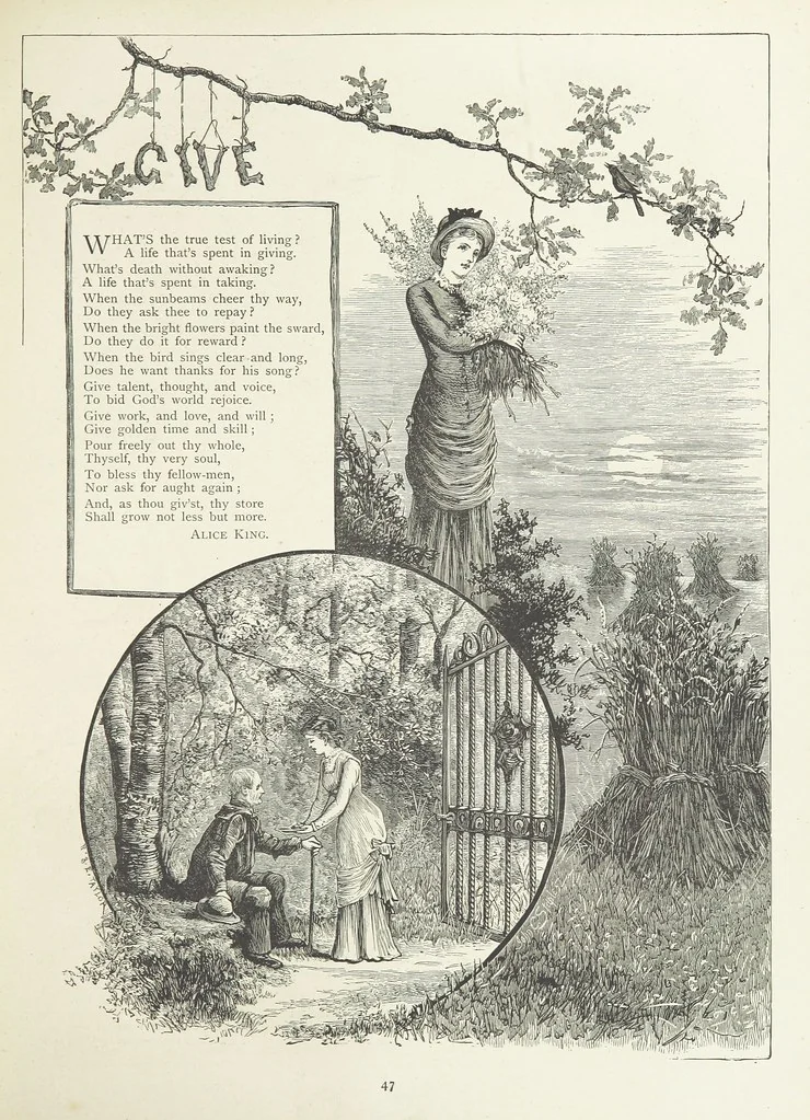 An illustration from A Crown of Flowers, being poems and pictures collected from the pages of The Girl's Own Paper. Edited by C. Peters, 1883, leaf 51