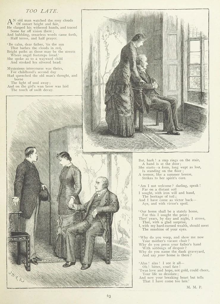An illustration from A Crown of Flowers, being poems and pictures collected from the pages of The Girl's Own Paper. Edited by C. Peters, 1883, leaf 67