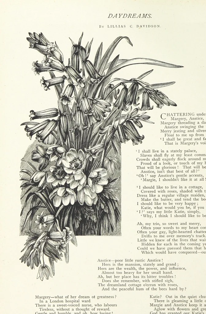 An illustration from A Crown of Flowers, being poems and pictures collected from the pages of The Girl's Own Paper. Edited by C. Peters, 1883, leaf 72