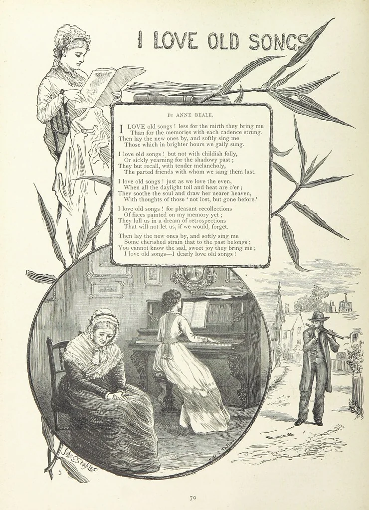 An illustration from A Crown of Flowers, being poems and pictures collected from the pages of The Girl's Own Paper. Edited by C. Peters, 1883, leaf 74
