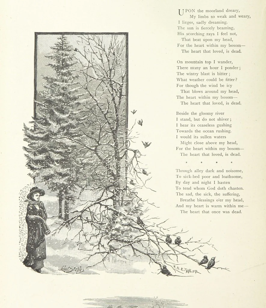 An illustration from A Crown of Flowers, being poems and pictures collected from the pages of The Girl's Own Paper. Edited by C. Peters, 1883, leaf 78