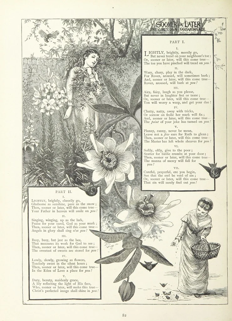 An illustration from A Crown of Flowers, being poems and pictures collected from the pages of The Girl's Own Paper. Edited by C. Peters, 1883, leaf 86