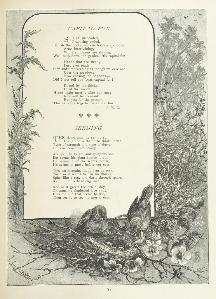 An illustration from A Crown of Flowers, being poems and pictures collected from the pages of The Girl's Own Paper. Edited by C. Peters, 1883, leaf 91