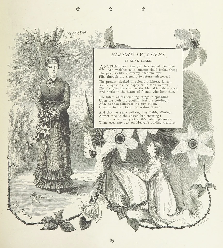 An illustration from A Crown of Flowers, being poems and pictures collected from the pages of The Girl's Own Paper. Edited by C. Peters, 1883, leaf 93
