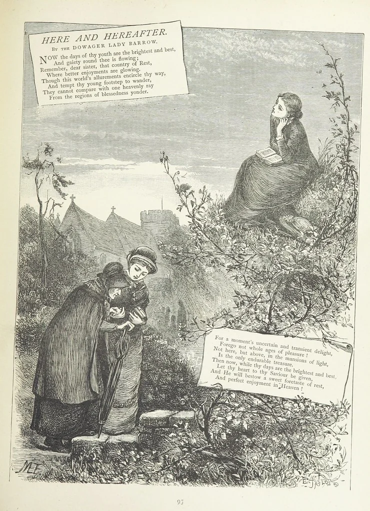 An illustration from A Crown of Flowers, being poems and pictures collected from the pages of The Girl's Own Paper. Edited by C. Peters, 1883, leaf 99