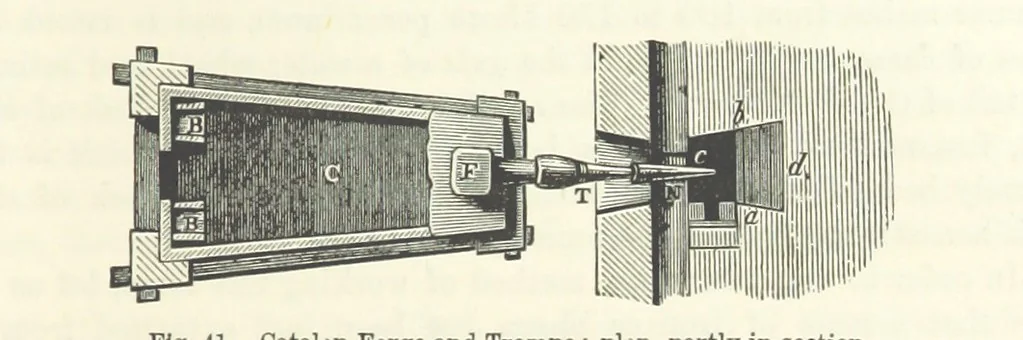 An illustration from Elements of Metallurgy. A practical treatise on the art of extracting metals from their ores ... Illustrated, etc, 1891, leaf 215
