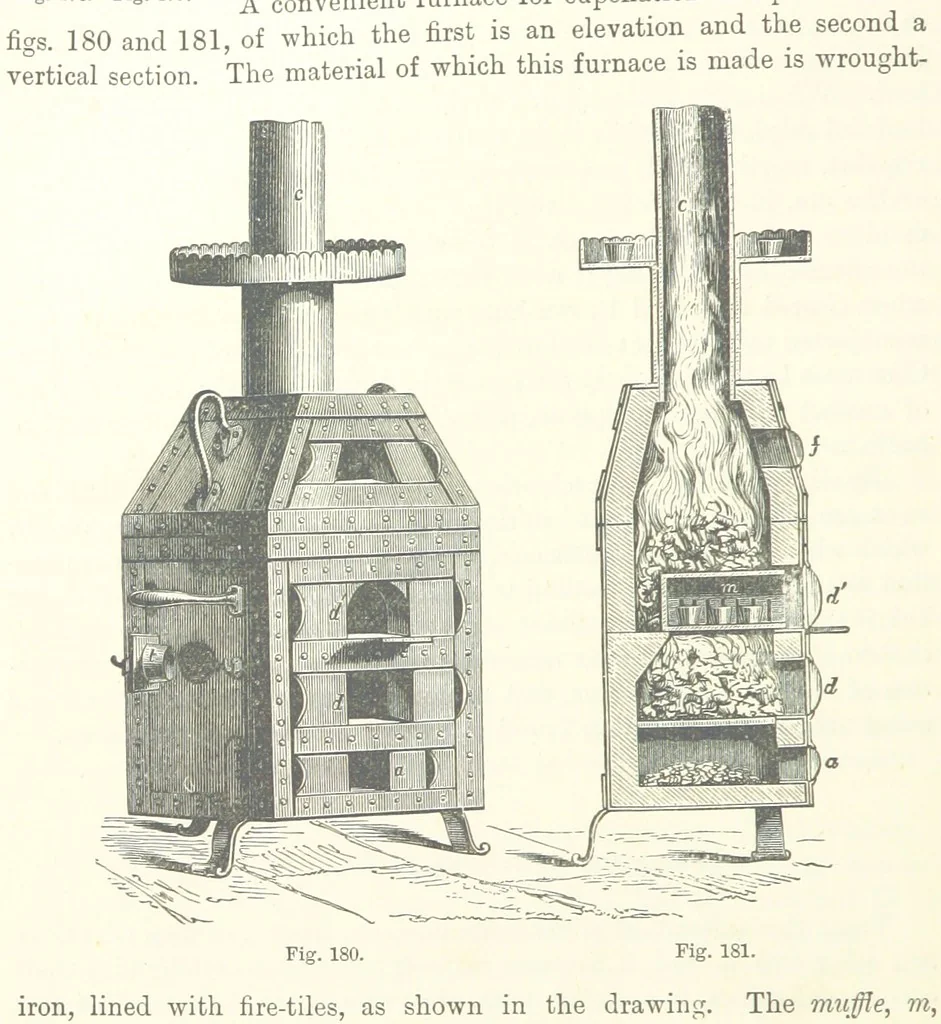 An illustration from Elements of Metallurgy. A practical treatise on the art of extracting metals from their ores ... Illustrated, etc, 1891, leaf 670