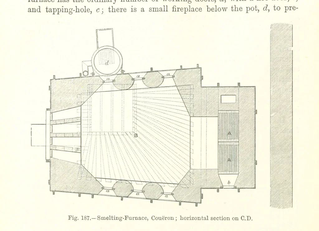 An illustration from Elements of Metallurgy. A practical treatise on the art of extracting metals from their ores ... Illustrated, etc, 1891, leaf 678