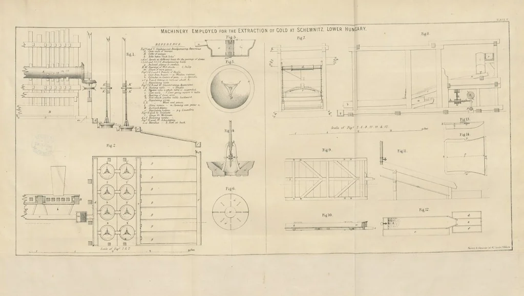 An illustration from The Mining and Metallurgy of Gold and Silver, 1867, leaf 245
