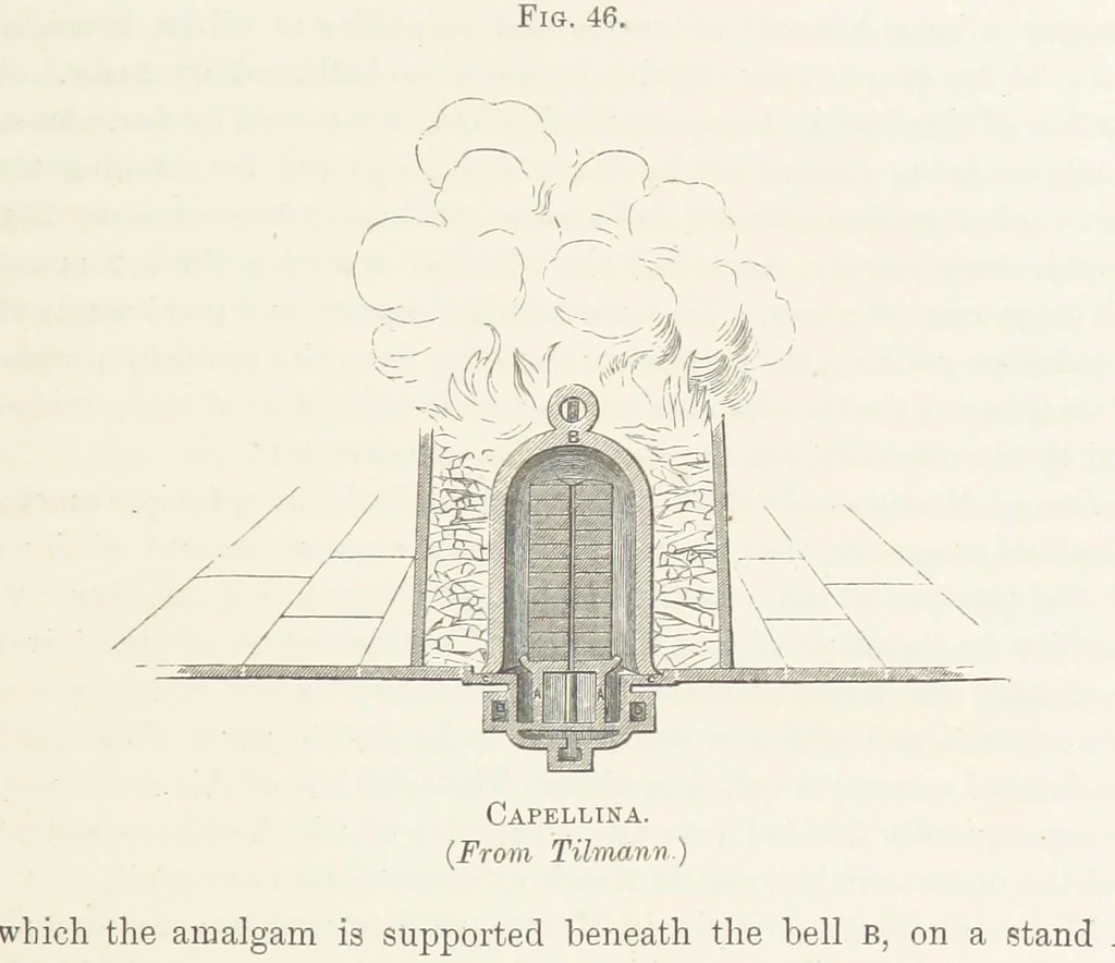 An illustration from The Mining and Metallurgy of Gold and Silver, 1867, leaf 387