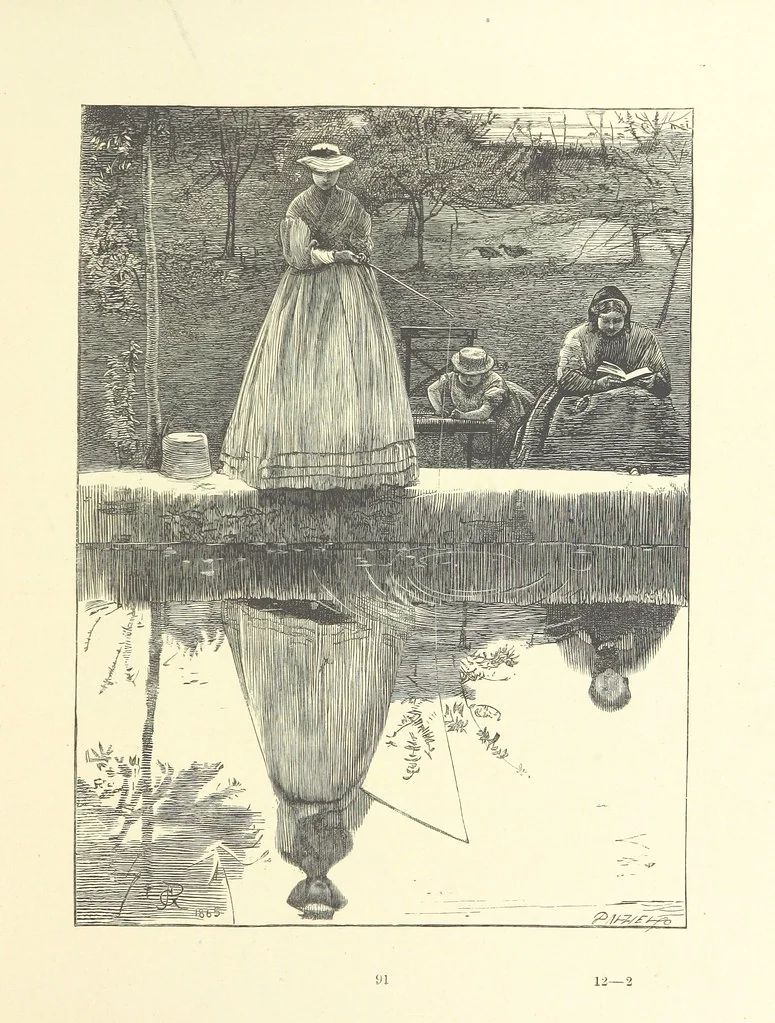 An illustration from Picture Posies. Poems chiefly by living authors, and drawings by F. Walker, J. W. North, A. B. Boughton [and others] ... Engraved by Dalziel Brothers, 1874, leaf 113