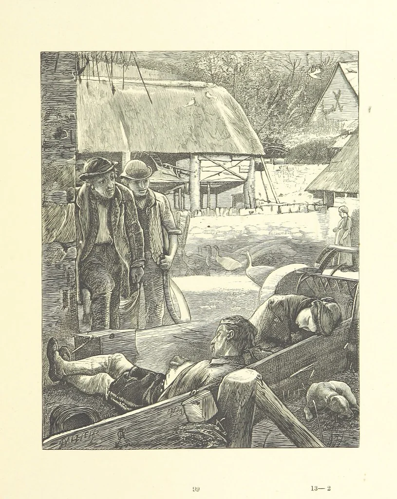 An illustration from Picture Posies. Poems chiefly by living authors, and drawings by F. Walker, J. W. North, A. B. Boughton [and others] ... Engraved by Dalziel Brothers, 1874, leaf 121