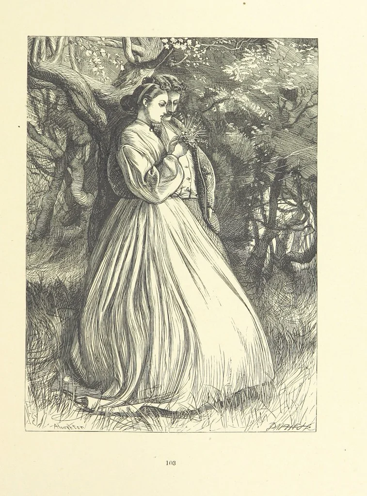 An illustration from Picture Posies. Poems chiefly by living authors, and drawings by F. Walker, J. W. North, A. B. Boughton [and others] ... Engraved by Dalziel Brothers, 1874, leaf 125