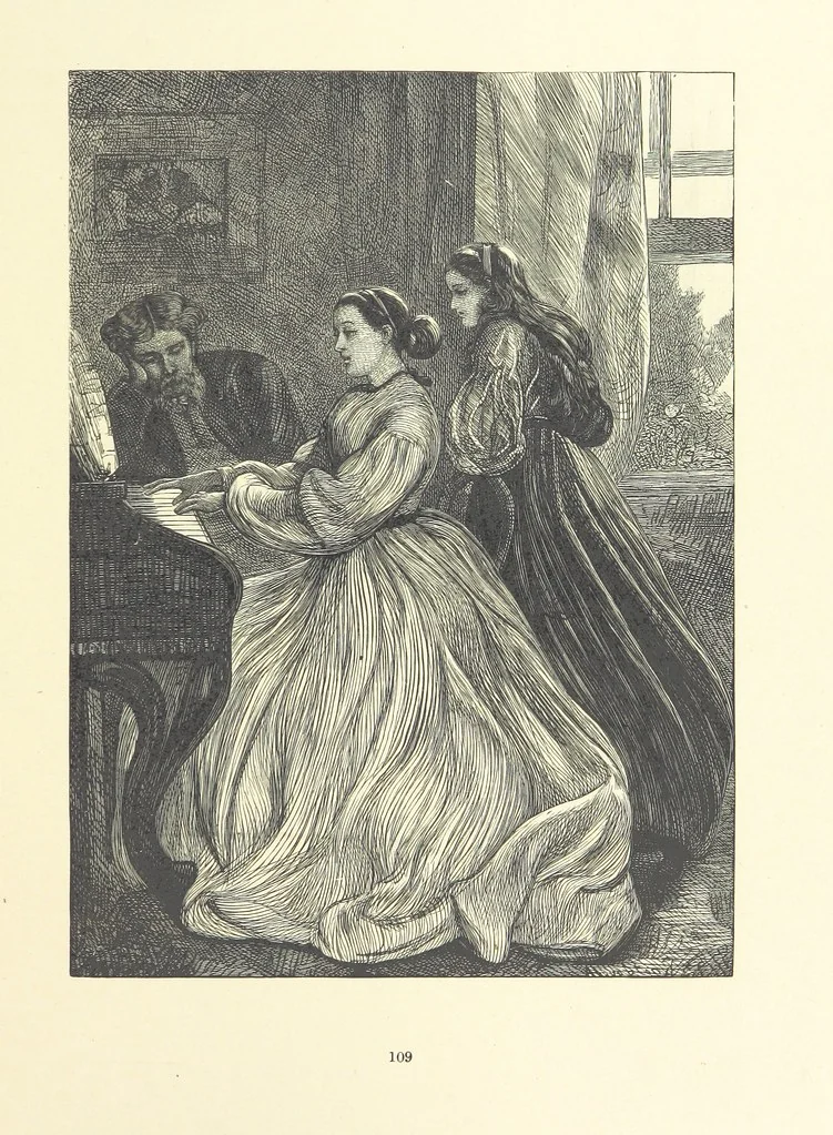 An illustration from Picture Posies. Poems chiefly by living authors, and drawings by F. Walker, J. W. North, A. B. Boughton [and others] ... Engraved by Dalziel Brothers, 1874, leaf 131