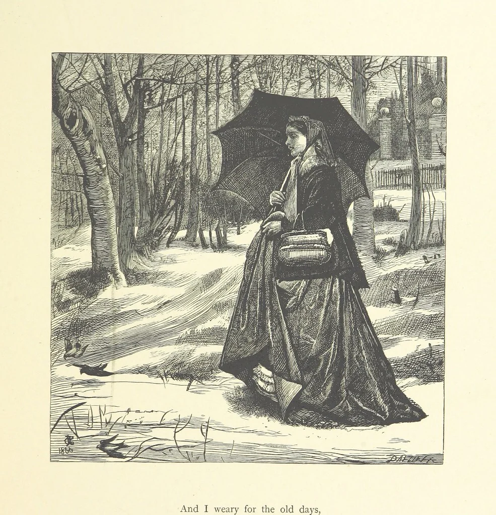 An illustration from Picture Posies. Poems chiefly by living authors, and drawings by F. Walker, J. W. North, A. B. Boughton [and others] ... Engraved by Dalziel Brothers, 1874, leaf 161