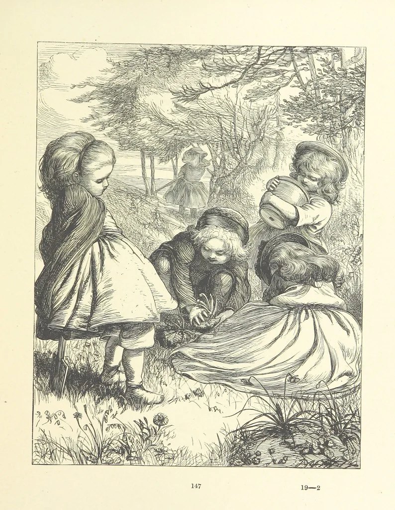 An illustration from Picture Posies. Poems chiefly by living authors, and drawings by F. Walker, J. W. North, A. B. Boughton [and others] ... Engraved by Dalziel Brothers, 1874, leaf 169