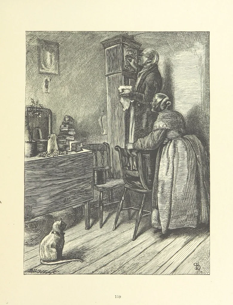 An illustration from Picture Posies. Poems chiefly by living authors, and drawings by F. Walker, J. W. North, A. B. Boughton [and others] ... Engraved by Dalziel Brothers, 1874, leaf 181