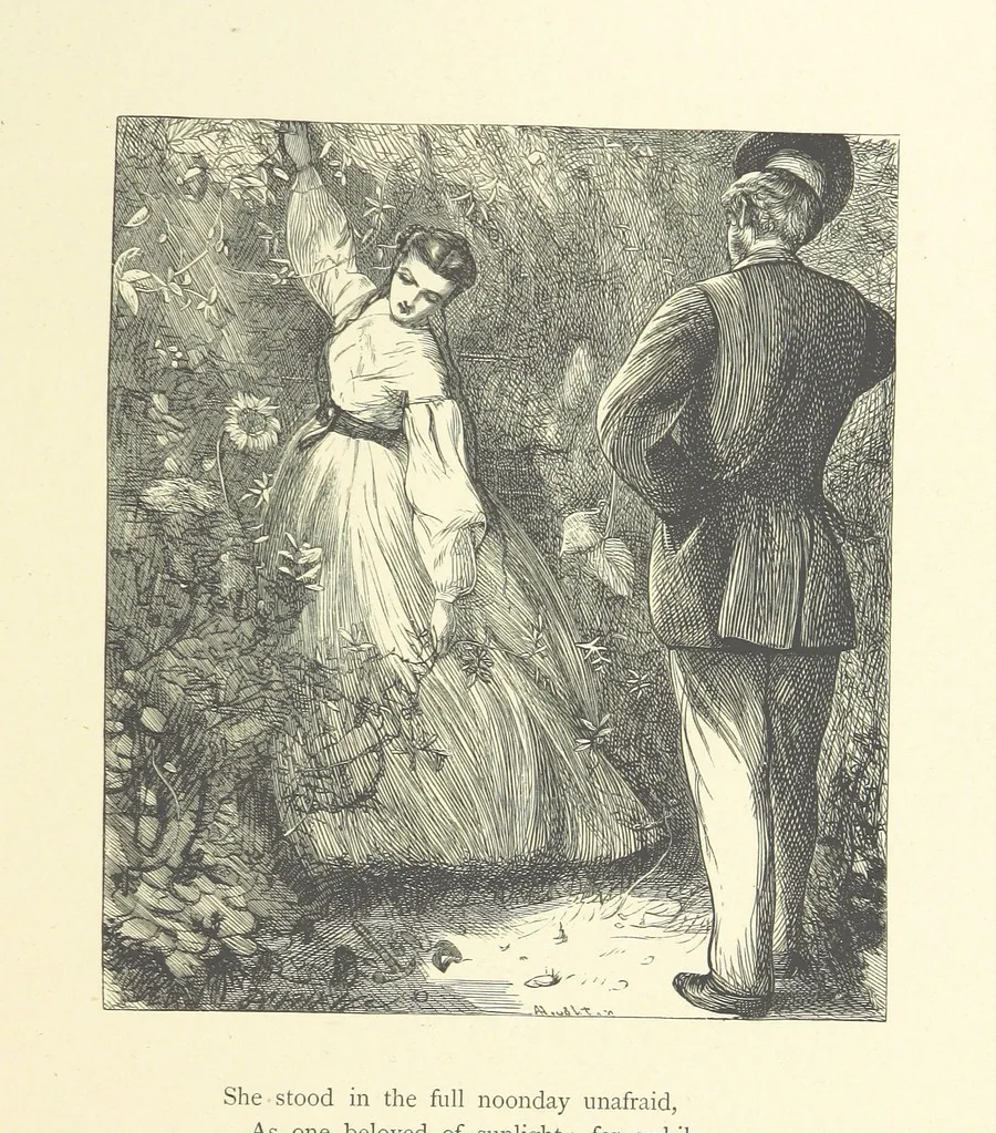 An illustration from Picture Posies. Poems chiefly by living authors, and drawings by F. Walker, J. W. North, A. B. Boughton [and others] ... Engraved by Dalziel Brothers, 1874, leaf 201