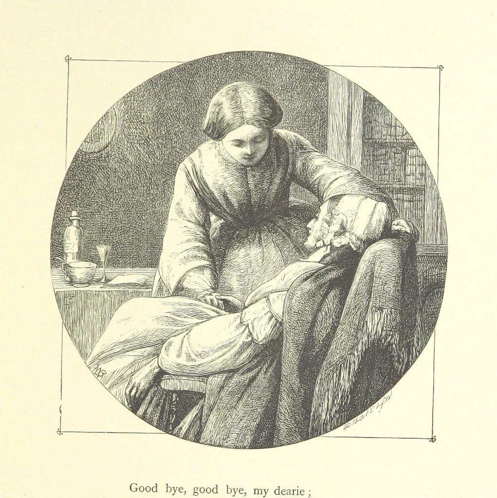 An illustration from Picture Posies. Poems chiefly by living authors, and drawings by F. Walker, J. W. North, A. B. Boughton [and others] ... Engraved by Dalziel Brothers, 1874, leaf 215