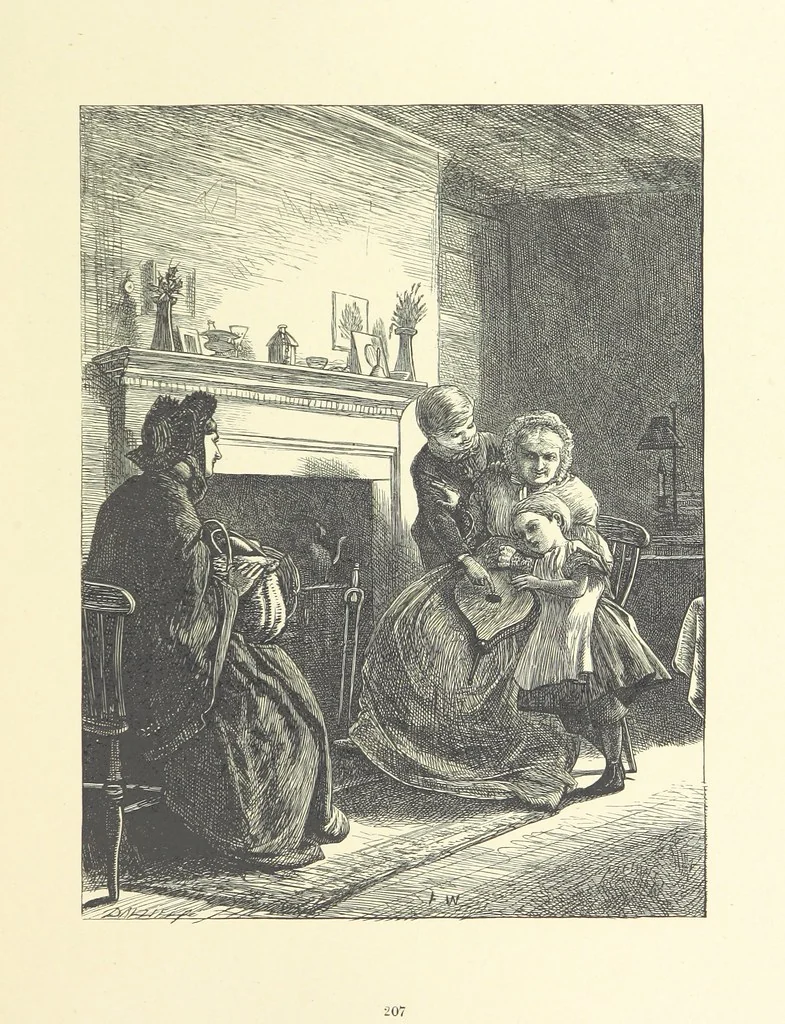An illustration from Picture Posies. Poems chiefly by living authors, and drawings by F. Walker, J. W. North, A. B. Boughton [and others] ... Engraved by Dalziel Brothers, 1874, leaf 229
