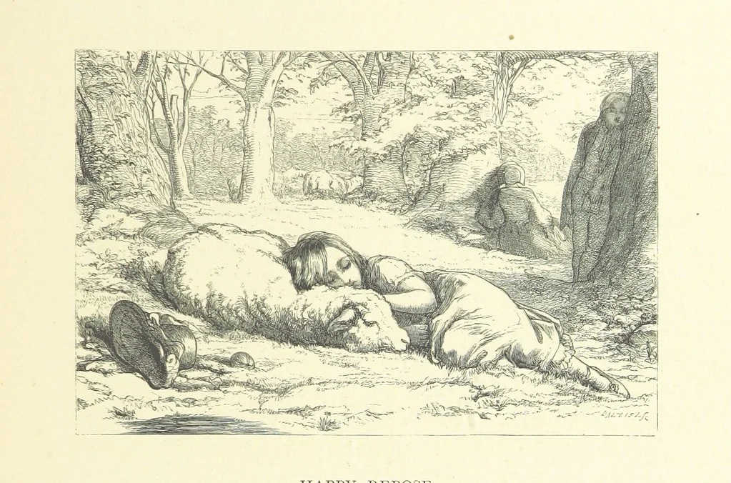 An illustration from Picture Posies. Poems chiefly by living authors, and drawings by F. Walker, J. W. North, A. B. Boughton [and others] ... Engraved by Dalziel Brothers, 1874, leaf 37